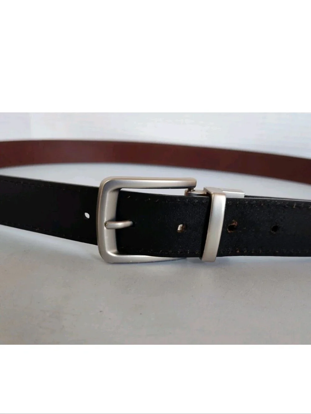 Timberland Belt Mens Size 44 Reversible Black Brown Silver Tone Buckle-#X44